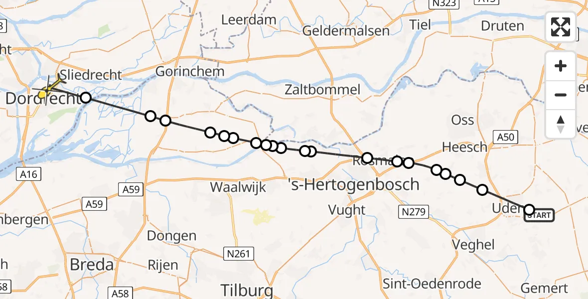 Routekaart van de vlucht: Lifeliner 3 naar Dordrecht