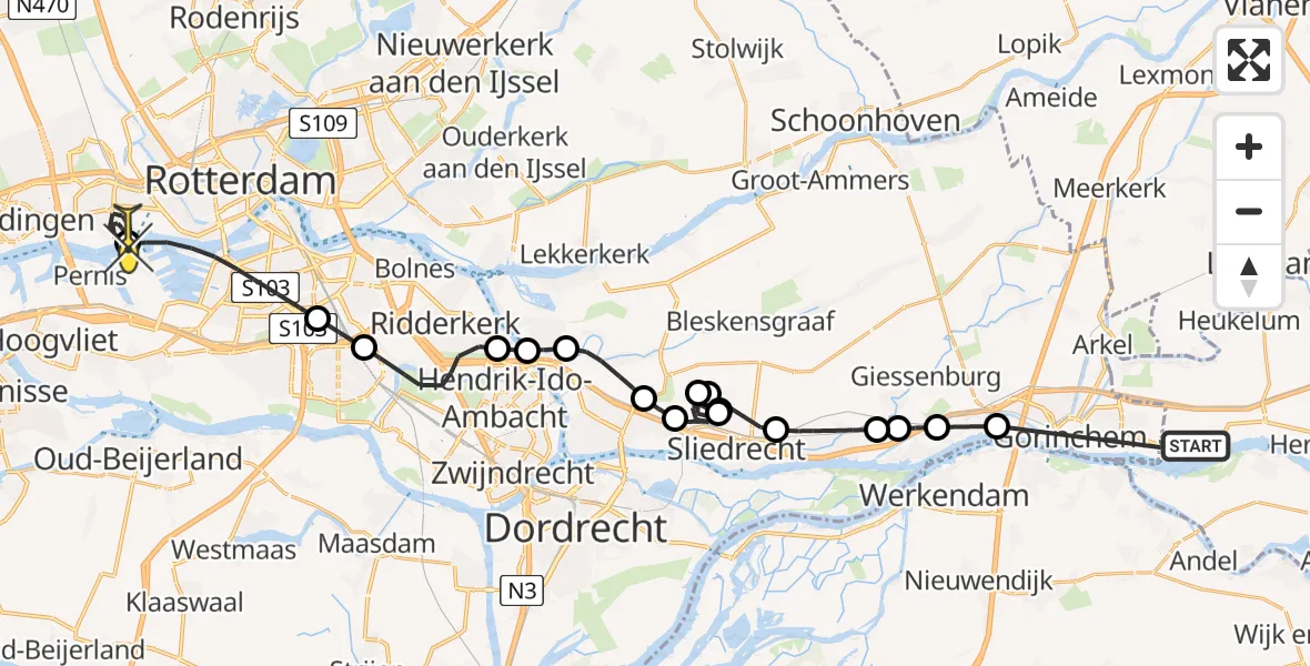 Routekaart van de vlucht: Lifeliner 2 naar Schiedam