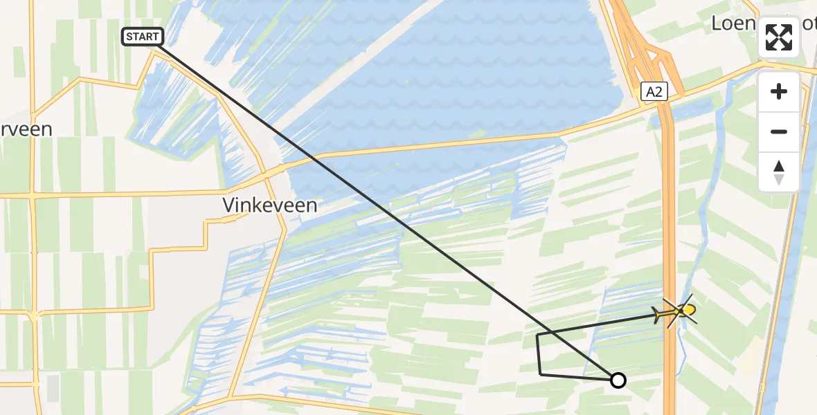 Routekaart van de vlucht: Politiehelikopter naar Nieuwer Ter Aa