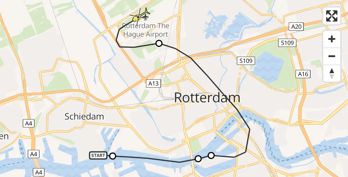 Routekaart van de vlucht: Lifeliner 2 naar Rotterdam The Hague Airport