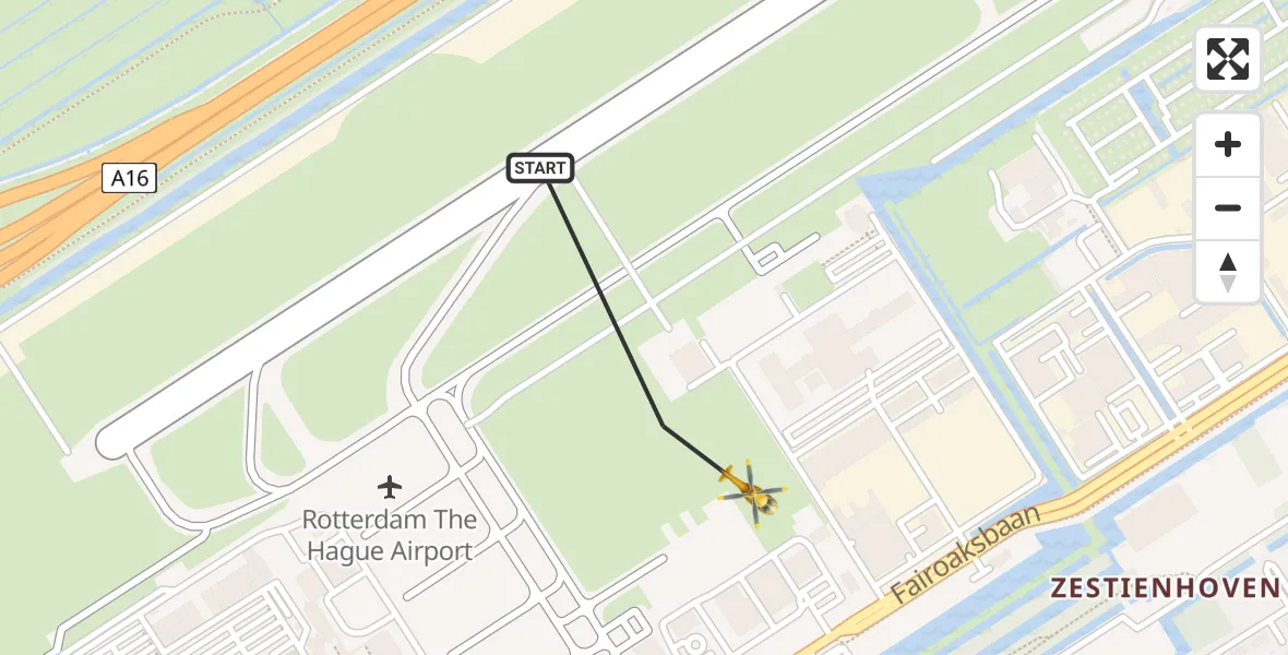Vluchtroute Traumahelikopter Rotterdam The Hague Airport - Rotterdam The Hague Airport, 19 oktober 2023, 20:44