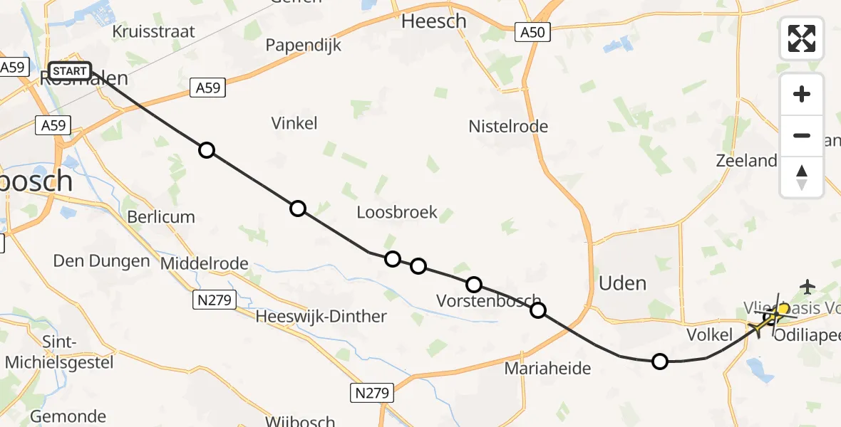 Routekaart van de vlucht: Lifeliner 3 naar Vliegbasis Volkel