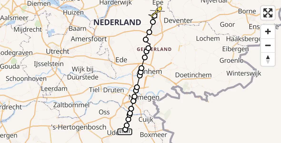 Routekaart van de vlucht: Lifeliner 3 naar Vaassen