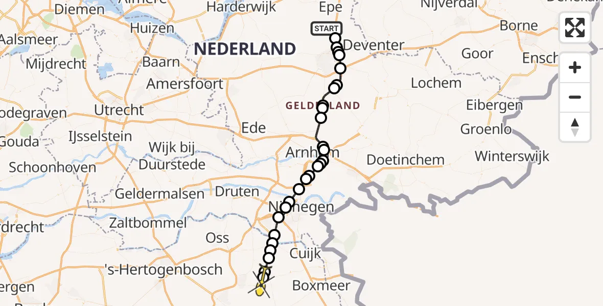 Routekaart van de vlucht: Lifeliner 3 naar Vliegbasis Volkel