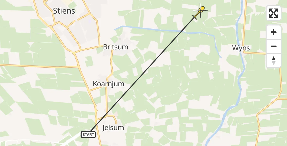 Routekaart van de vlucht: Ambulancehelikopter naar Stiens