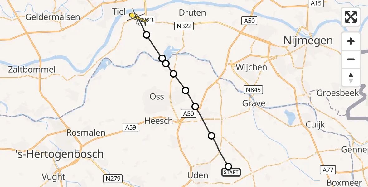 Routekaart van de vlucht: Lifeliner 3 naar Wamel