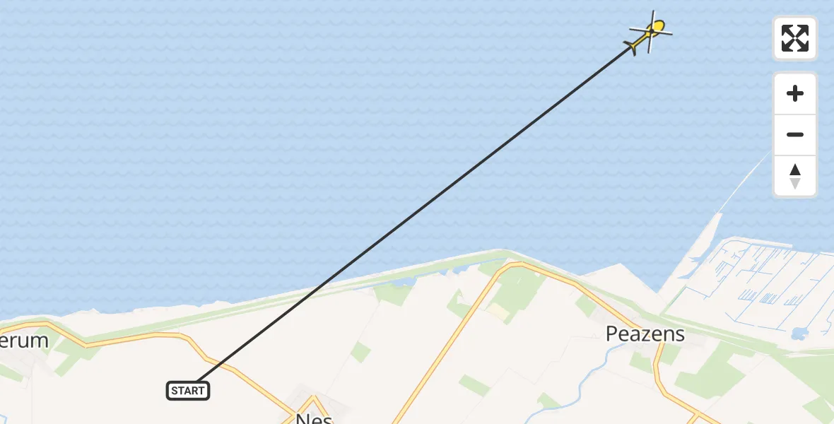 Routekaart van de vlucht: Ambulancehelikopter naar Nes