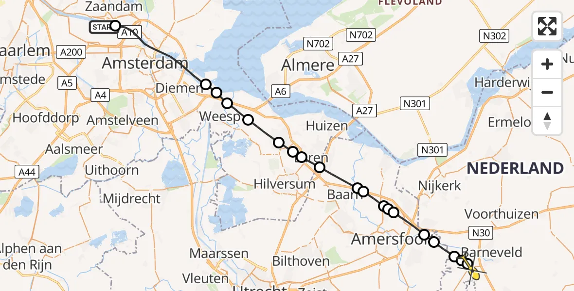 Routekaart van de vlucht: Lifeliner 1 naar Barneveld