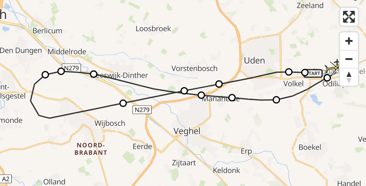 Routekaart van de vlucht: Lifeliner 3 naar Vliegbasis Volkel