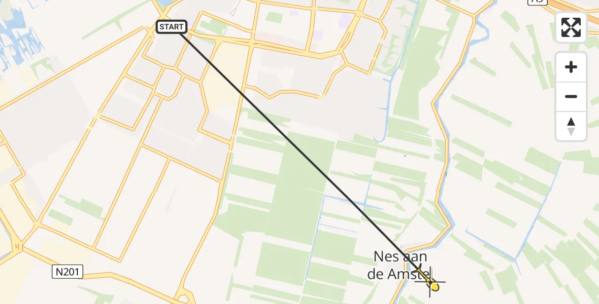 Routekaart van de vlucht: Politiehelikopter naar Ouderkerk aan de Amstel