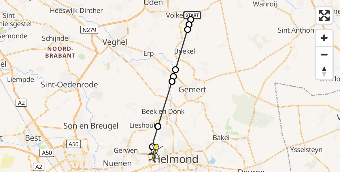 Routekaart van de vlucht: Lifeliner 3 naar Helmond