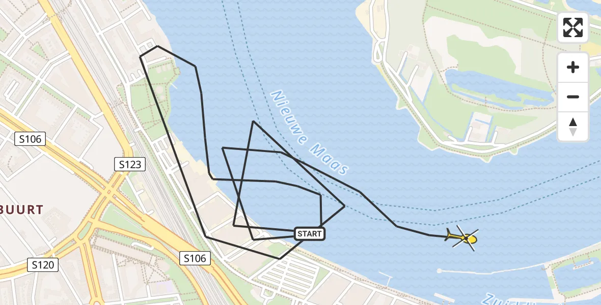 Vluchtroute Politiehelikopter van Rotterdam naar Rotterdam