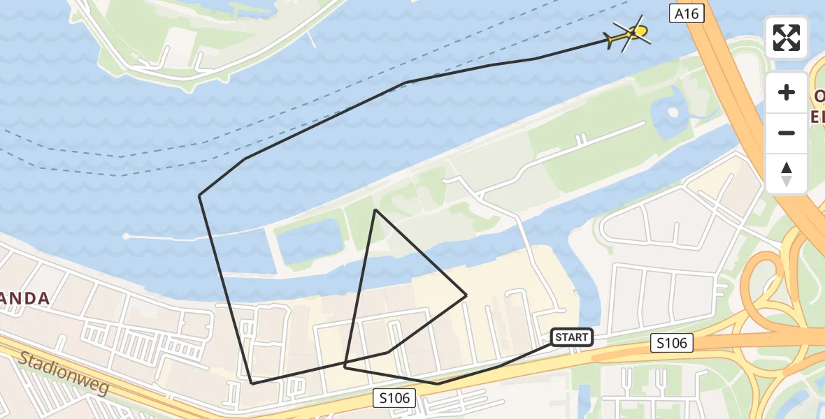 Routekaart van de vlucht: Politieheli naar Rotterdam