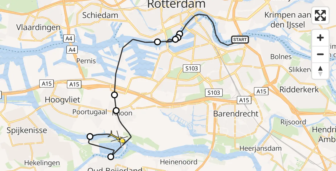 Routekaart van de vlucht: Politiehelikopter naar Poortugaal
