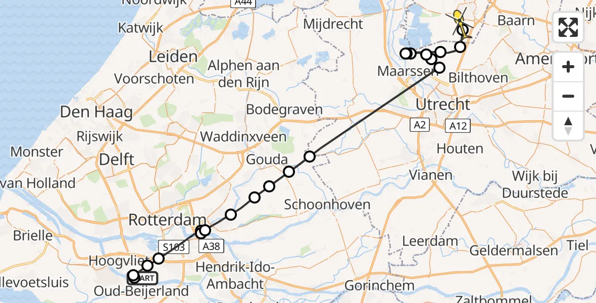 Routekaart van de vlucht: Politiehelikopter naar Hilversum