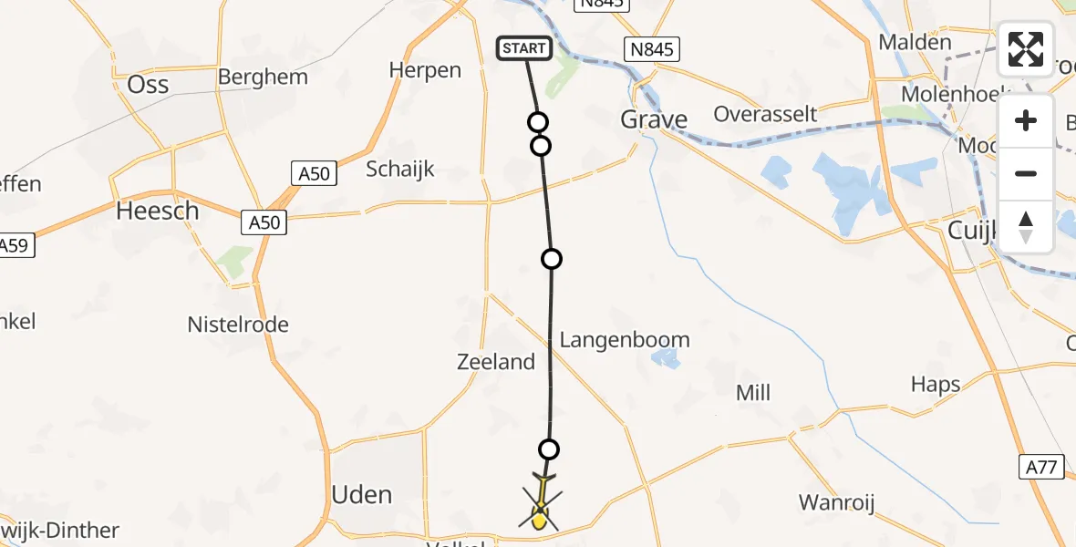 Routekaart van de vlucht: Lifeliner 3 naar Vliegbasis Volkel