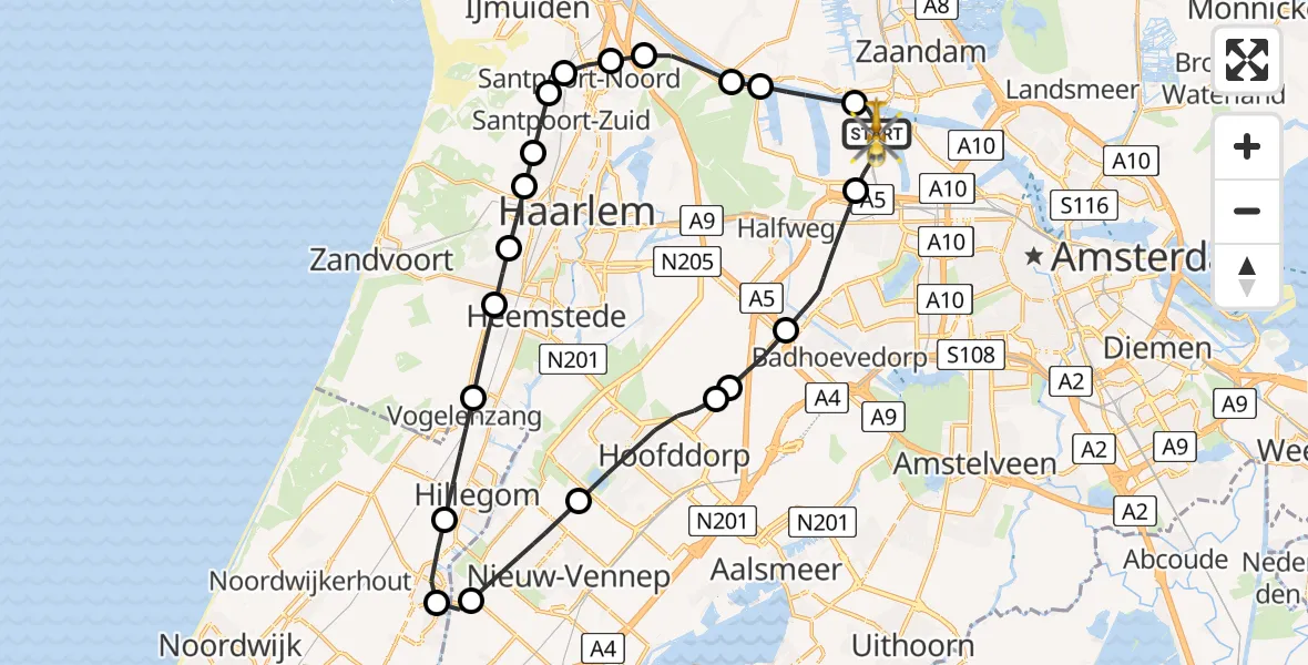 Vluchtroute Traumahelikopter Amsterdam Heliport - Amsterdam Heliport, 21 oktober 2023, 10:20