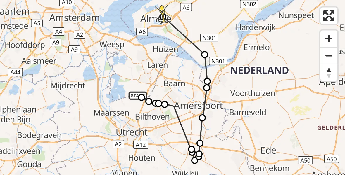 Routekaart van de vlucht: Politieheli naar Almere