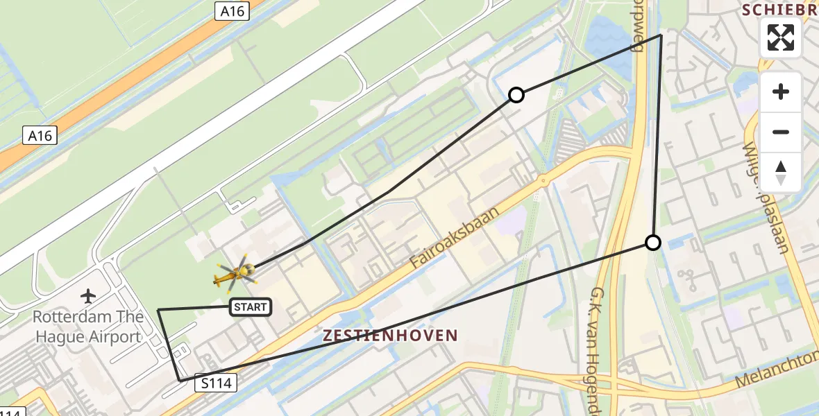 Vluchtroute Traumahelikopter Rotterdam The Hague Airport - Rotterdam The Hague Airport, 21 oktober 2023, 12:19