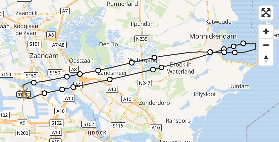 Vluchtroute Traumahelikopter Amsterdam Heliport - Amsterdam Heliport, 21 oktober 2023, 12:56