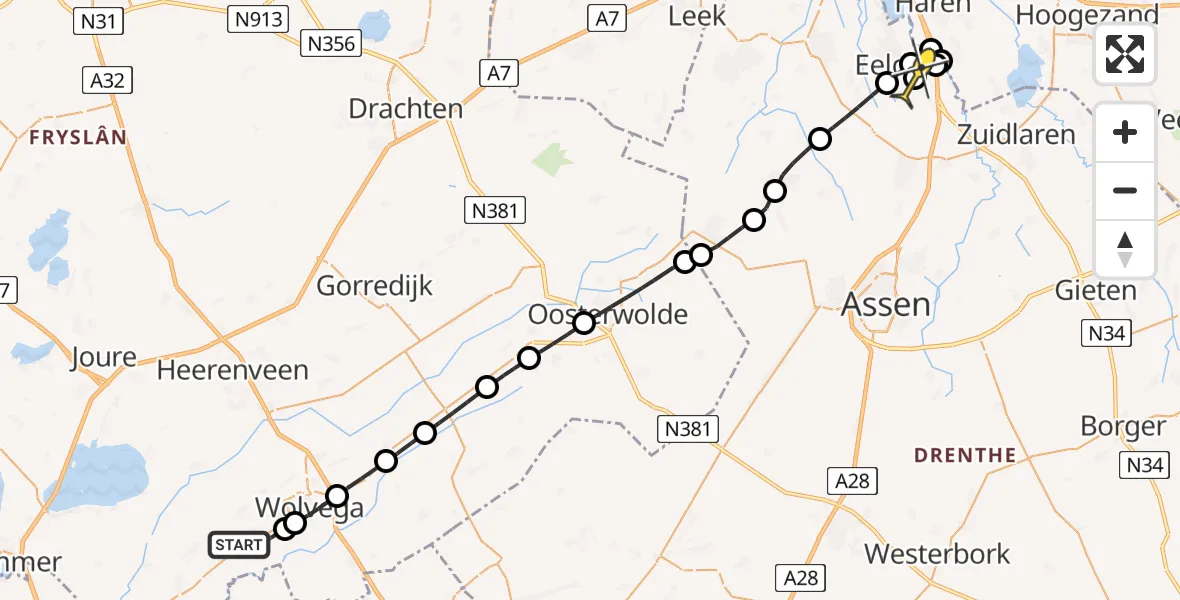 Routekaart van de vlucht: Lifeliner 4 naar Groningen Airport Eelde