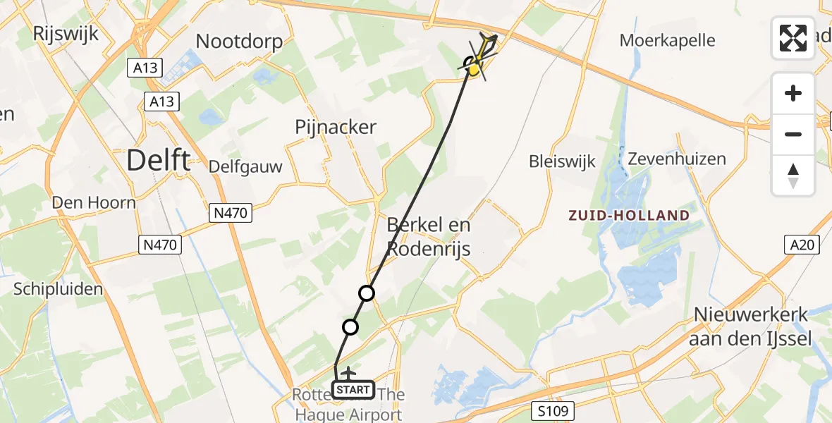 Routekaart van de vlucht: Lifeliner 2 naar Zoetermeer