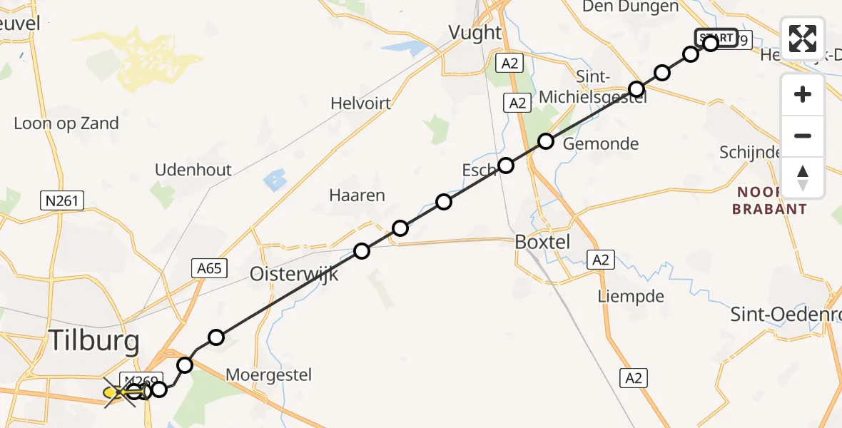 Routekaart van de vlucht: Lifeliner 3 naar Tilburg