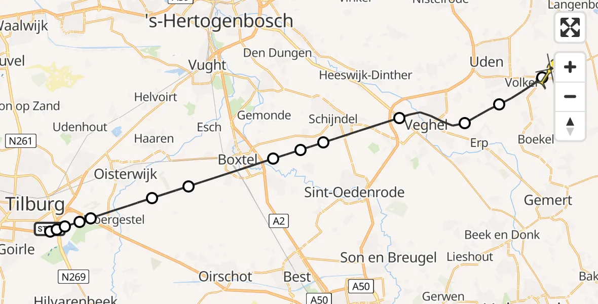 Routekaart van de vlucht: Lifeliner 3 naar Vliegbasis Volkel