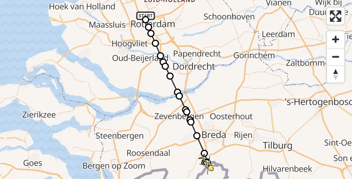 Routekaart van de vlucht: Lifeliner 2 naar Breda