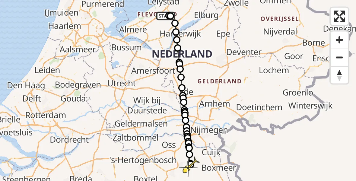 Routekaart van de vlucht: Traumaheli naar Vliegbasis Volkel