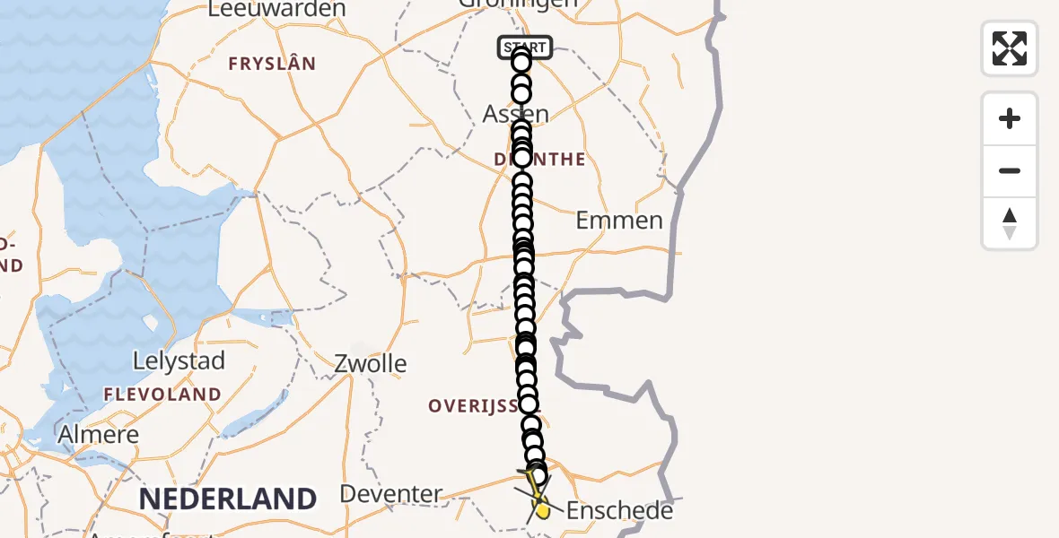 Routekaart van de vlucht: Lifeliner 4 naar Ambt Delden