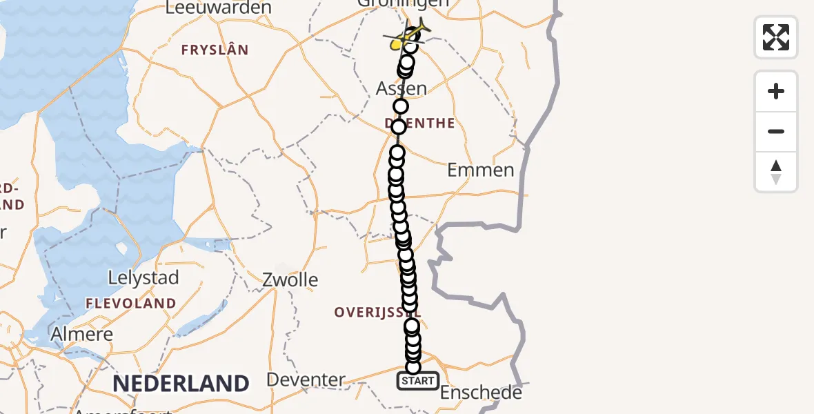 Routekaart van de vlucht: Lifeliner 4 naar Groningen Airport Eelde