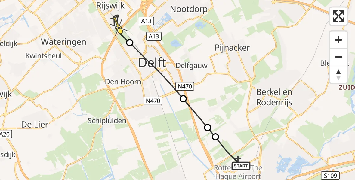 Routekaart van de vlucht: Lifeliner 2 naar Rijswijk