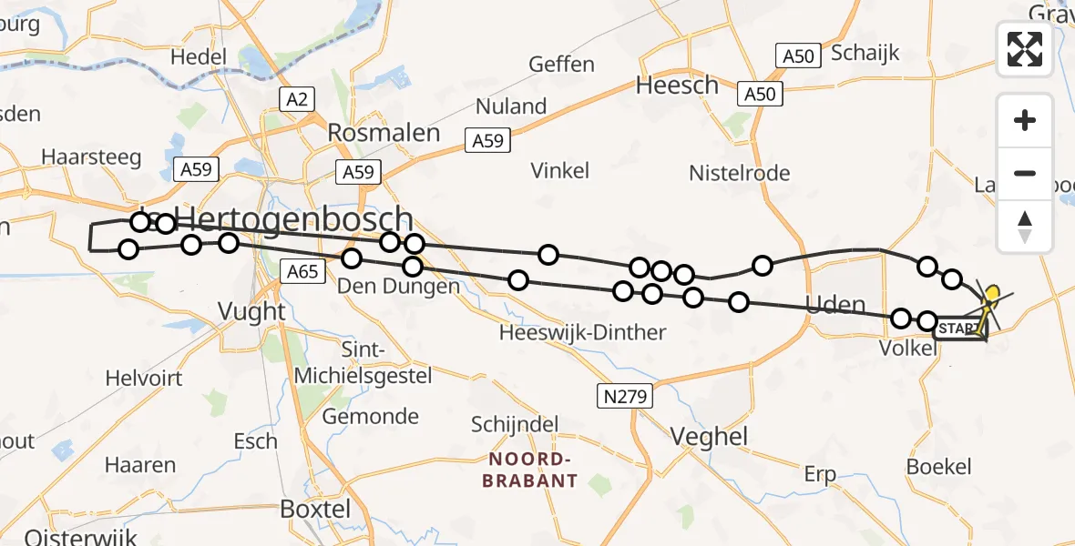 Routekaart van de vlucht: Lifeliner 3 naar Vliegbasis Volkel