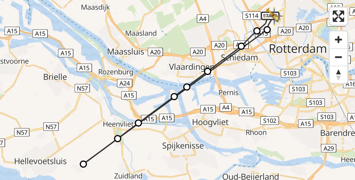 Vluchtroute Traumahelikopter Rotterdam The Hague Airport - Rotterdam The Hague Airport, 22 oktober 2023, 09:04