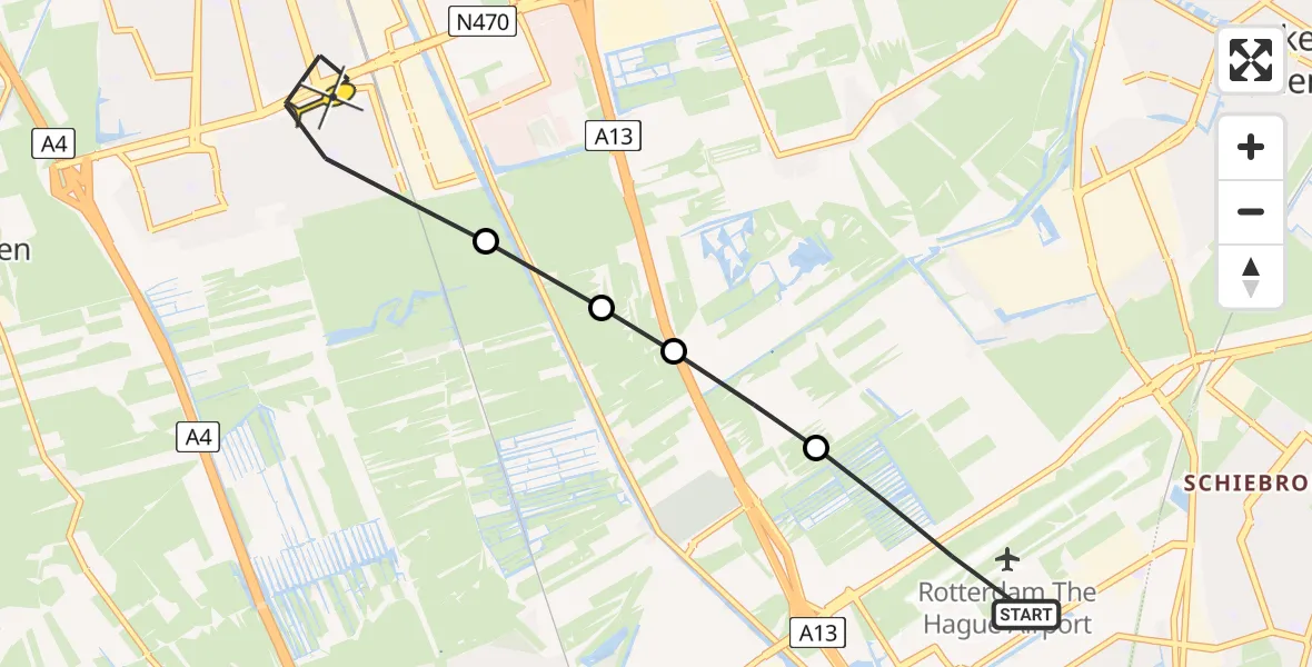 Routekaart van de vlucht: Lifeliner 2 naar Delft