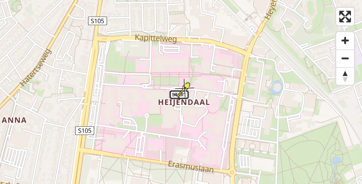 Vluchtroute Traumahelikopter van Radboud Universitair Medisch Centrum naar Radboud Universitair Medisch Centrum