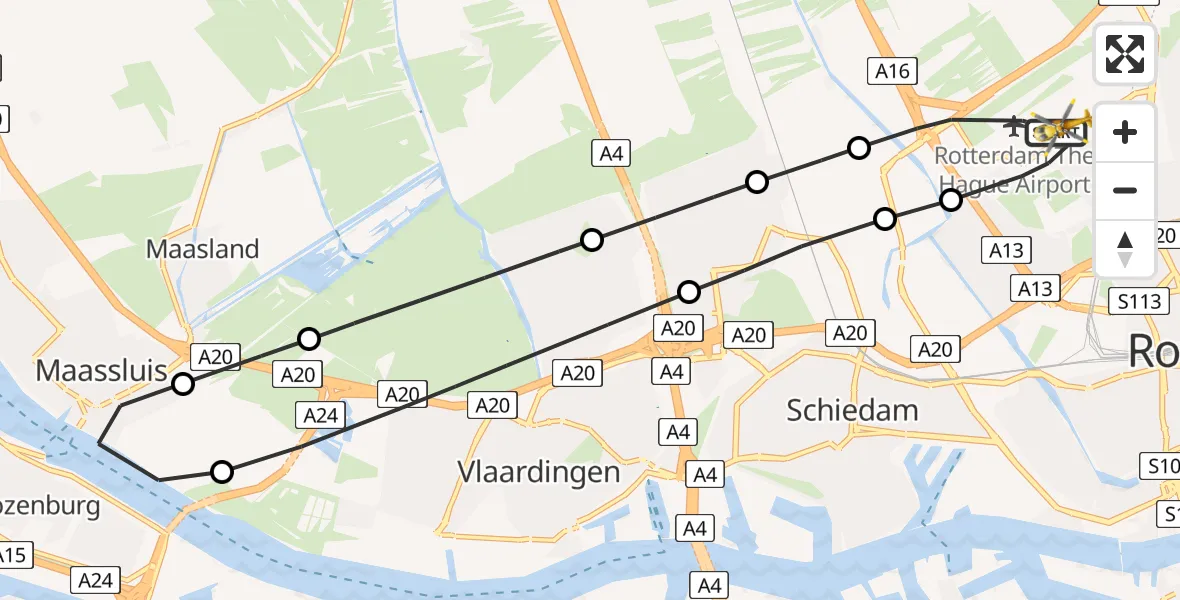 Vluchtroute Traumahelikopter Rotterdam The Hague Airport - Rotterdam The Hague Airport, 22 oktober 2023, 11:00