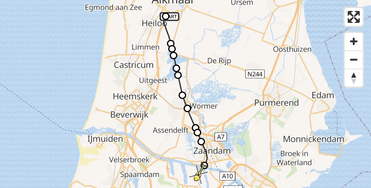 Routekaart van de vlucht: Lifeliner 1 naar Amsterdam Heliport