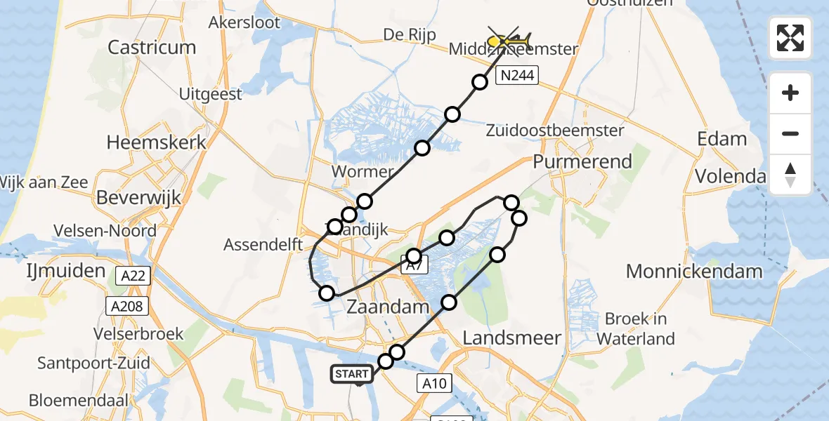 Routekaart van de vlucht: Lifeliner 1 naar Middenbeemster