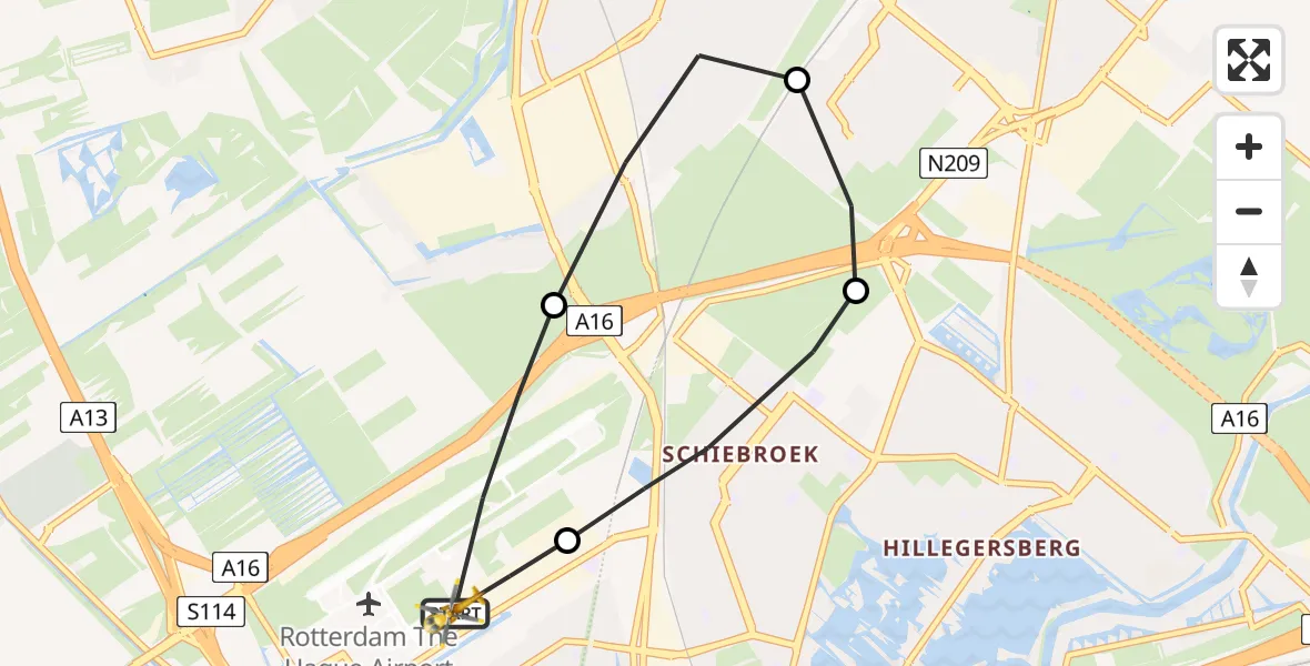 Vluchtroute Traumahelikopter Rotterdam The Hague Airport - Rotterdam The Hague Airport, 22 oktober 2023, 11:53