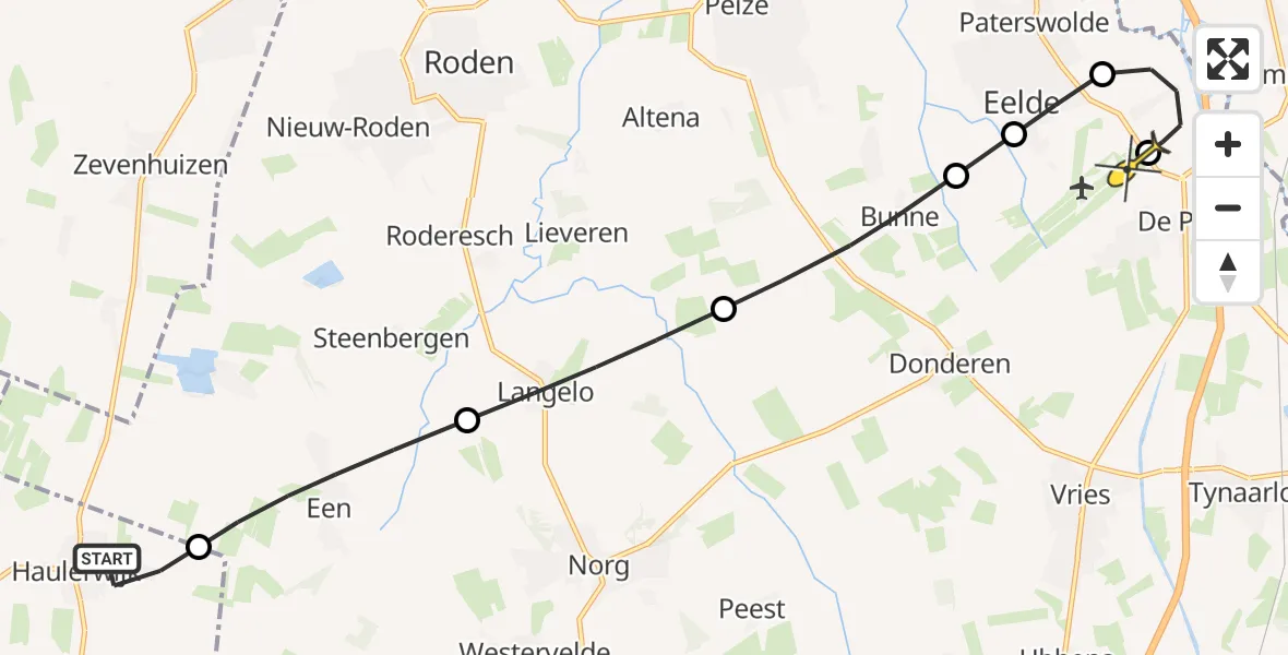 Routekaart van de vlucht: Lifeliner 4 naar Groningen Airport Eelde