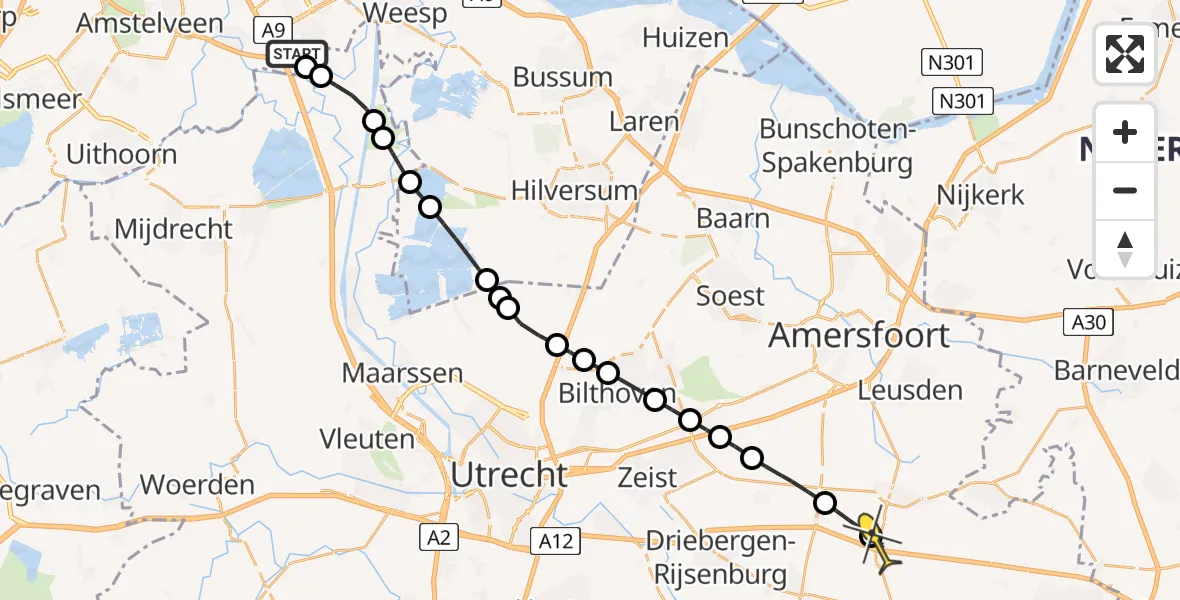 Routekaart van de vlucht: Lifeliner 1 naar Maarsbergen