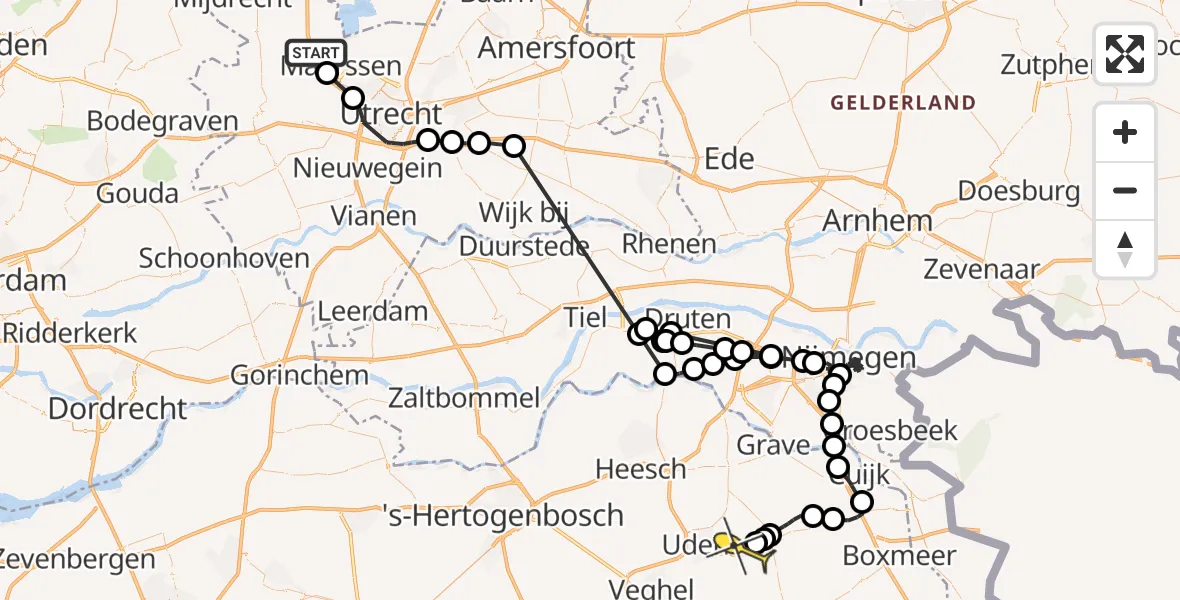 Routekaart van de vlucht: Politieheli naar Vliegbasis Volkel