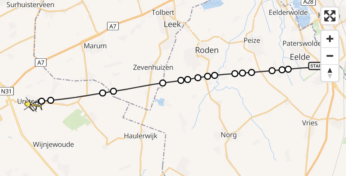 Routekaart van de vlucht: Lifeliner 4 naar Ureterp