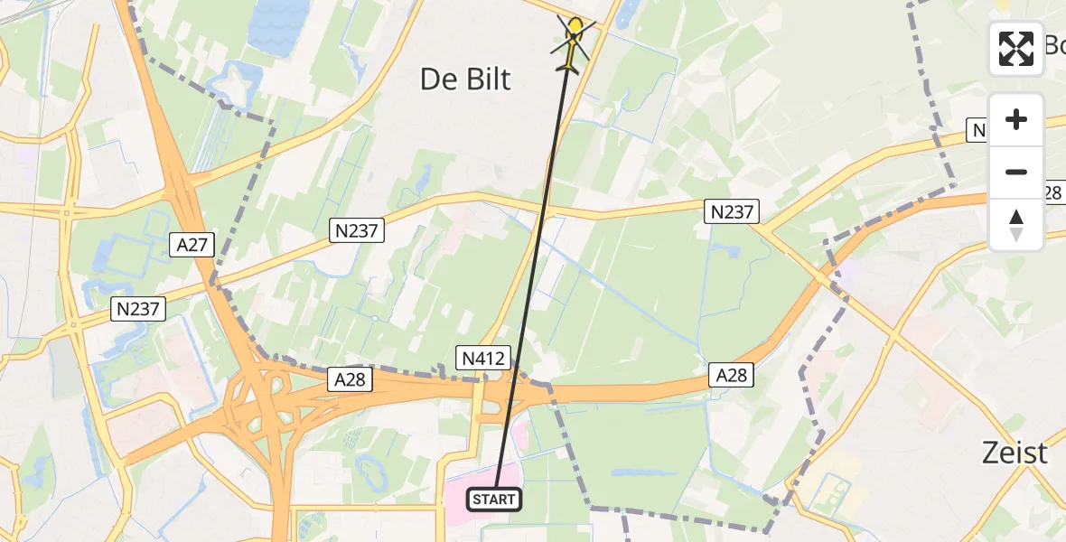 Routekaart van de vlucht: Lifeliner 1 naar De Bilt