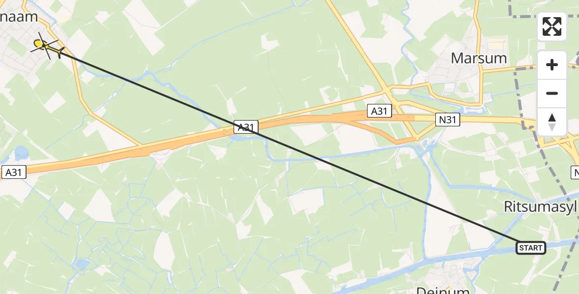 Routekaart van de vlucht: Ambulancehelikopter naar Menaam