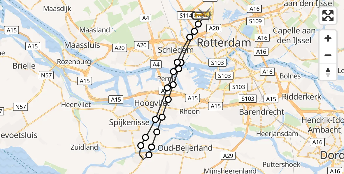 Vluchtroute Traumahelikopter Rotterdam The Hague Airport - Rotterdam The Hague Airport, 22 oktober 2023, 15:38