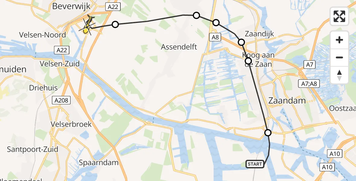 Routekaart van de vlucht: Lifeliner 1 naar Beverwijk