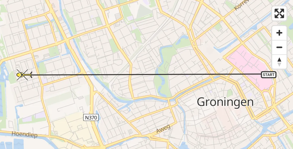 Routekaart van de vlucht: Ambulancehelikopter naar Groningen
